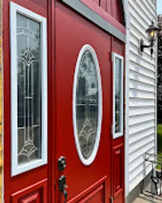 Red front door before painting