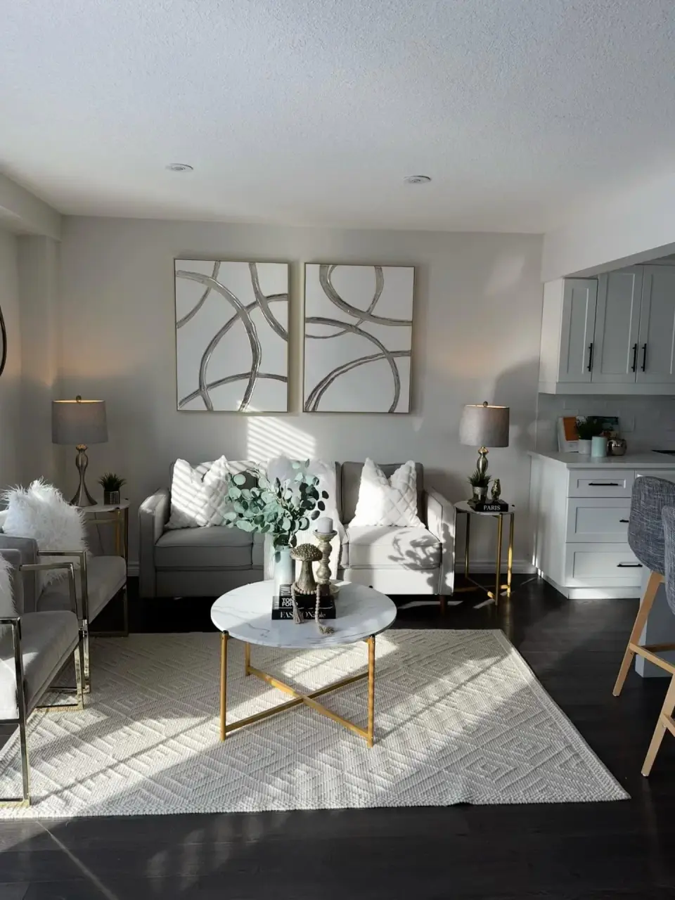 Freshly painted living room and kitchen in a London, Ontario home
